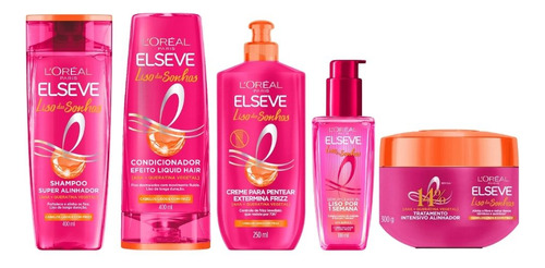 Kit Elseve Liso Dos Sonhos Sh 400ml+cond+cr Trat+cr Pent+ser