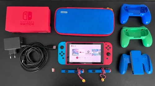 Novo Nintendo Switch Azul e Vermelho Neon + Jogo Mario Kart 8 Novo Nintendo  Switch Azul e Vermelho Neon + Jogo Mario Kart 8 Novo Nintendo Switch Azul e  Vermelho Neon +