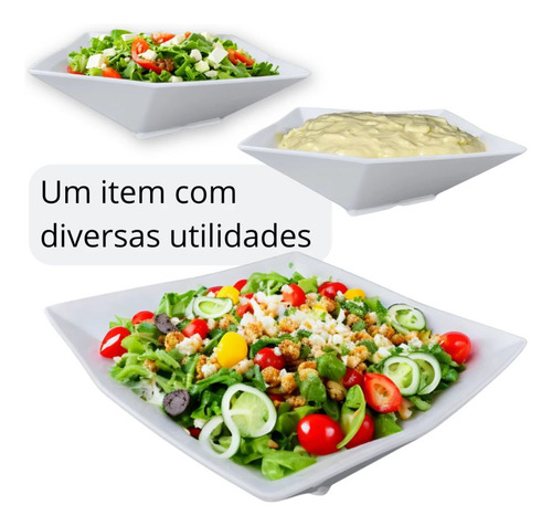 Travessa Retangular Funda 49 Cm Buffet + 2 Tigelas 32,5 Cm