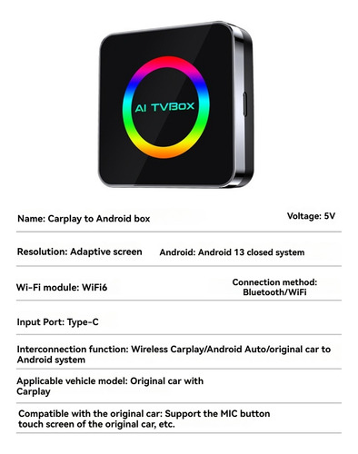 Tarjeta Inalámbrica Android 13 Ai Tvbox Ai Box Carplay Wifi6