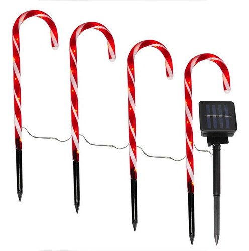 4 Bastones De Navidad  Luz Led Solar Adorno Para Jardines