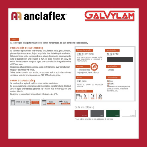 Imagen 9 de 10 de Pintura Acrilico Anclaflex Rojo X 20 Litros