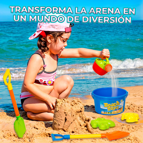 Set Juguetes Playa Arena Cubeta Regadera Pala Rastrillo 5pzs