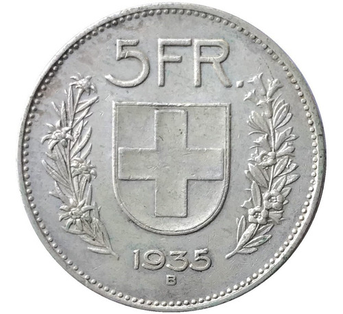 Moeda Prata 5 Francos Suíça 1935 Confederação Helvética