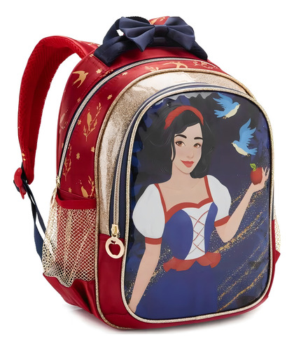 Mochila Escolar Creche Passeio Infantil Maça Princesa P Cor Vermelho Desenho Do Tecido Lisa