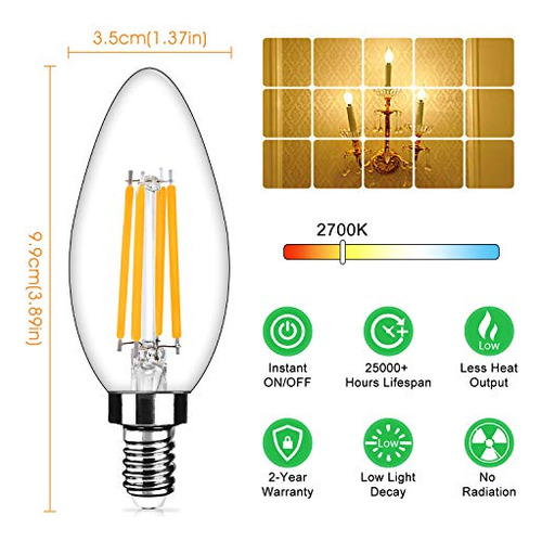 Paquete De 12 Bombillas Led E12 Regulables Para Candelabro H