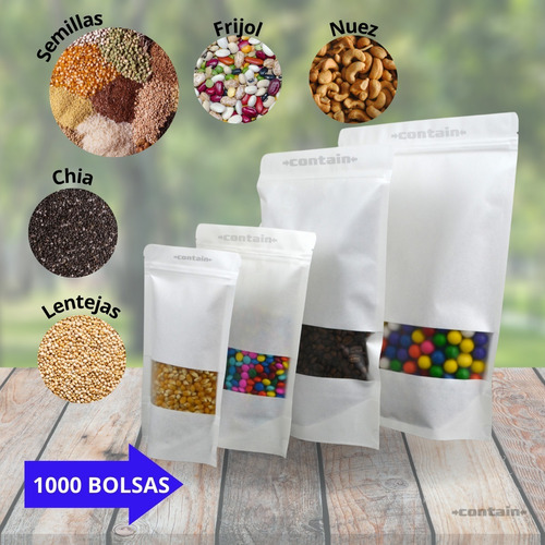 1000 Bolsa Stand Up Pouch Cierre Papel Blanco-ventana 250 Gr