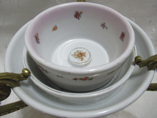 Florero Ikebana Porcelana Pintada A Mano Broncería Francia (Usado)