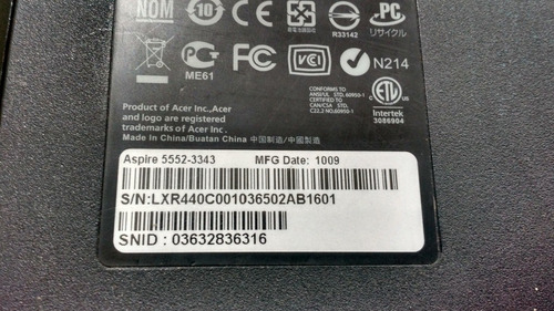 Notebook Acer Aspire 5552 -3343 - Repuestos X Separados