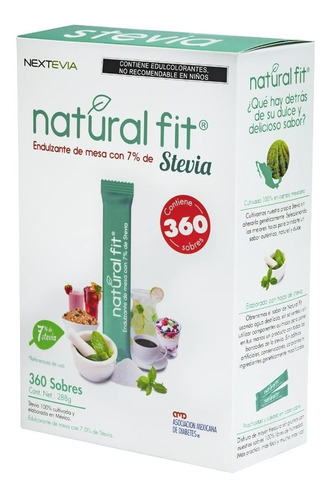 Endulzante Stevia En Polvo Natural Fit Caja 360 Sobres De 1g