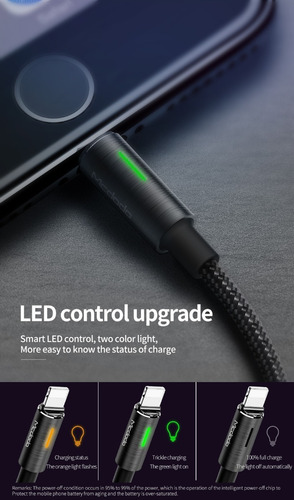 Cable Usb A Lightning Inteligente Con Luz Led Uso Rudo 1.2m