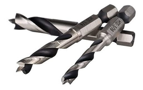 Juego 6 Broca Brad Point 1 4 Vastago Hexagonal Para