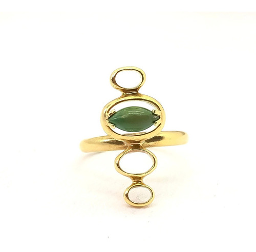 Anillo Jade Y Circulos Mistico Oro 18k T16