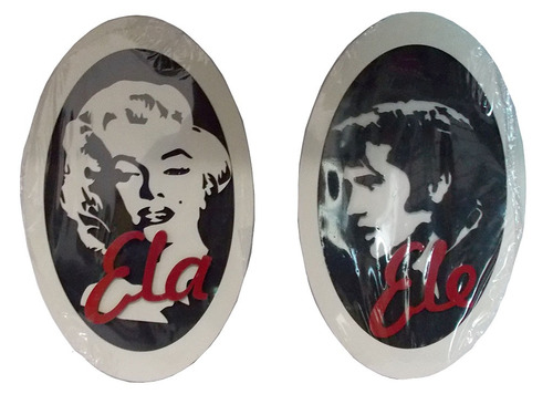 Quadro 3d Para Pendurar Elvis E Marilyn - Branco E Vermelho