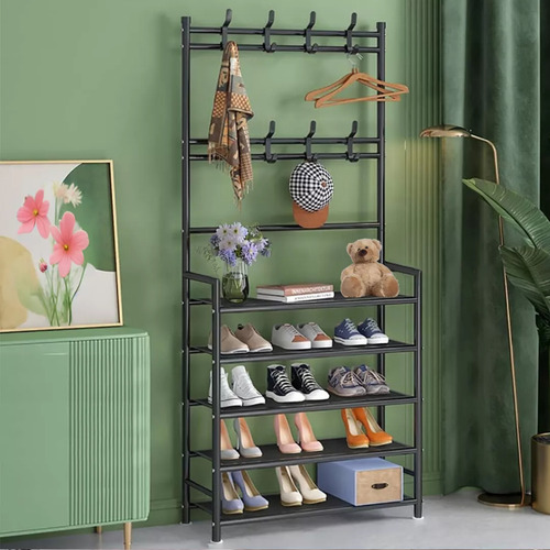 Perchero Zapatera 2 En 1 Organizador Rack Estante Ganchos