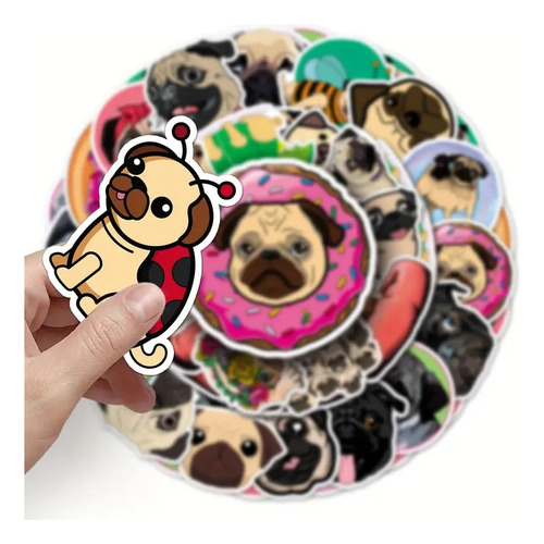 Etiquetas Stickers Calcomanías Pug Lover Pack De 50