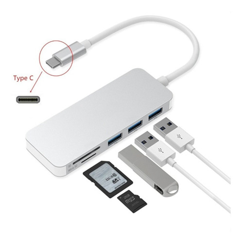 Adaptador Type C Tipo C 3 X Usb 3.0, Tf, Micro Sd 5en1