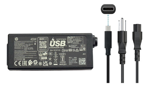 Cargador Hp Usb Tipo-c De 45w | Pavilion, Probook, Elitebook Negro