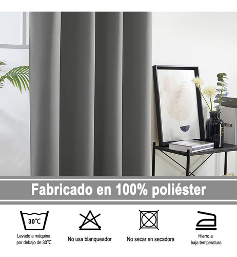 NANWEI Cortinas Blackout con bolsillo para varilla para recamara sala Premium 270X215cm 2 Paneles Aislamiento térmico y Reducción de ruido Tela impermeable Gris