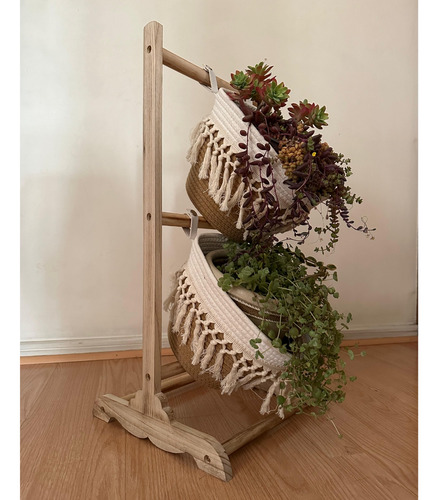 Jardinera Pedestal Organizador Canasto Maceta Fibra Natural Bordó