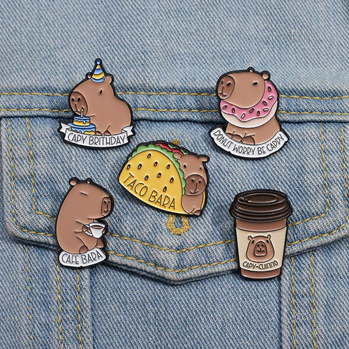 5pcs Capibara Esmalte Pin Café Broche Dibujos Anmal Insignia