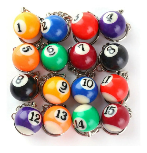 Juego De 16 Llaveros Coloridos Con Forma De Bola De Billar,.