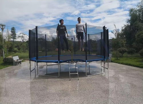 Brincolin Trampolín Infantil 12ft 3.60mts Con Escalera Homex Lona De Salto Negro Cobertor De Resortes Azul