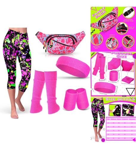 Conjunto De 5 Piezas Leggings Estampados Riñonera Retro L