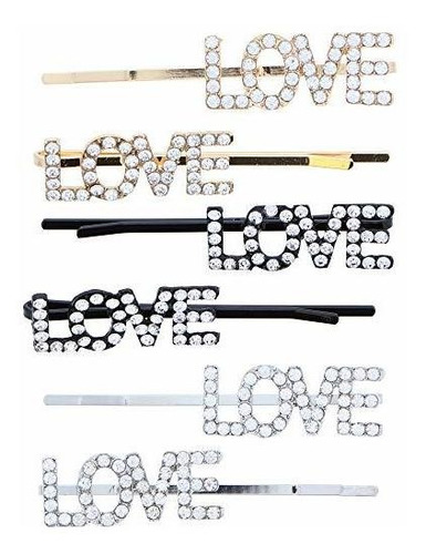 Set De Pinzas Para El Cabello Love Rhinestone Bobby Pin - Se