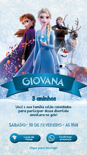Convite Aniversario Virtual Personalizado Interativo Frozen