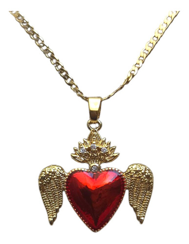 Juego Cadena Y Anillo Corazón Con Alas Oro Laminado 18k Oro