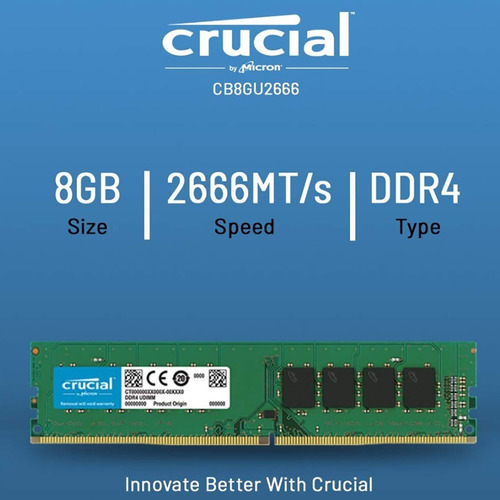 Memória RAM Ddr4 Crucial 2xcb8gu2666 de 16 GB, 2 módulos de 8 GB, 2666 Mhz, 288 pinos, Xmp, não ECC, cor verde