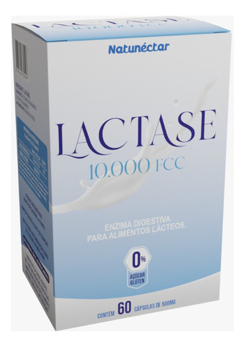Lactase 10.000fcc Enzima 60 Cápsulas Natunéctar Lactose Sabor Sem sabor