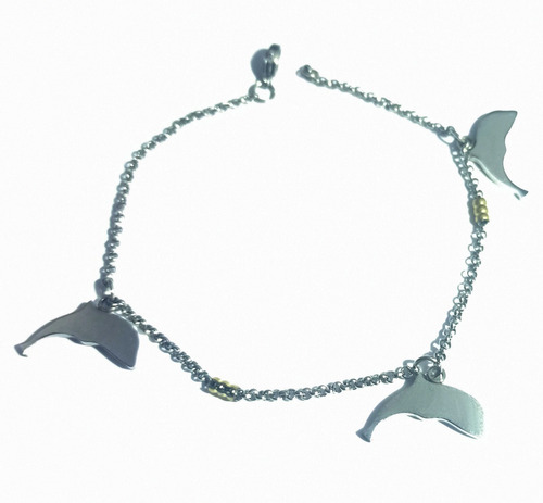 Imagen 5 de 7 de Pulsera Acero Y Oro 3 Delfines Roló Grabado Garantía