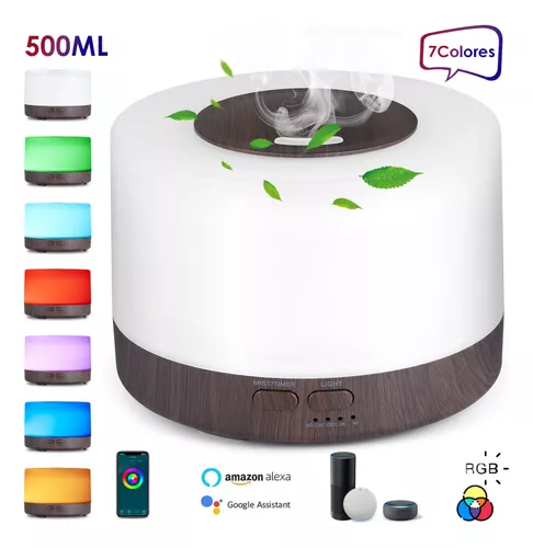 Humidificador De Aire Inteligente WiFi 500Ml Aromaterapia Difusor De Aceite  Esencial Para Tuya , Alexa Con 7 Colores LED