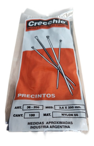 Precinto Plastico Prensacable X100 U 200mm X 3.6mm Crecchio