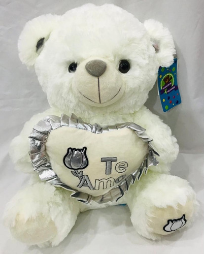 Peluche Oso Corazón Plateado Te Amo Amor Plata 35 Cm Novia