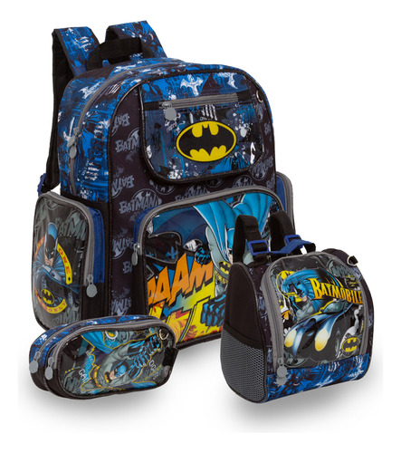 Kit Mochila Escolar Menino Batman Com Lancheira Infantil