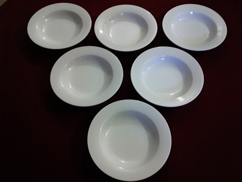 Juego 6 Platos Hondos Porcelana Norikate Blanco Artico Blanco