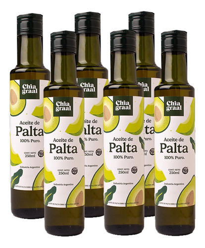 Combo 6 Botelllas Aceite De Palta Puro Chia Graal X250ml