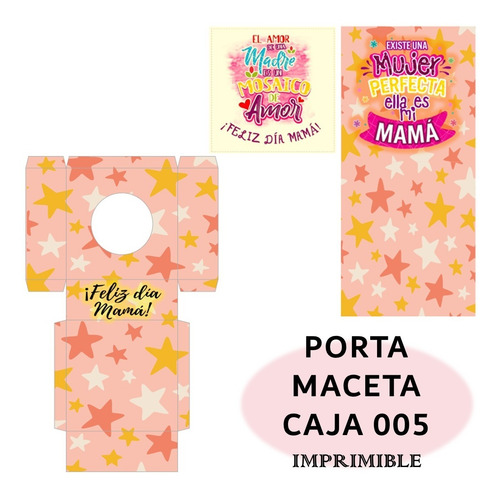 Imagen 1 de 3 de Kit Imprimible Caja Porta Maceta Para Mamá 005 Con Tarjeta