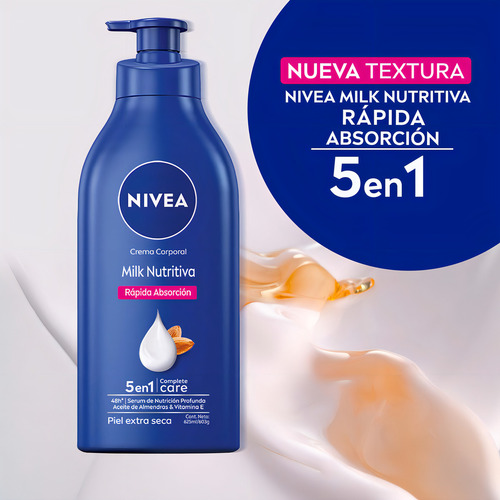 Crema corporal hidratante NIVEA Milk Nutritiva 5 en 1 para piel extra seca
