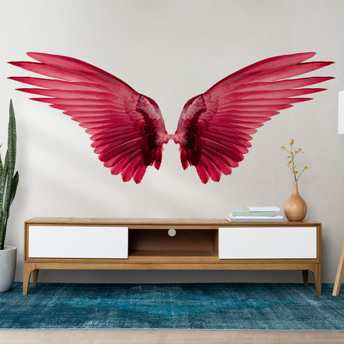 Vinil Adhesivo Tapiz Sala Decoración Alas Angel Rosas Pluma