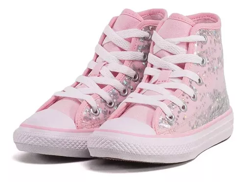 ALL STAR CHUCK TAYLOR ROSA CHICLETE GLITTER CANO LONGO INFANTIL