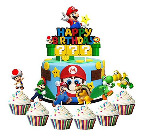 Decoración Para Pastel 7 Piezas Acrílico Super Mario Toppe
