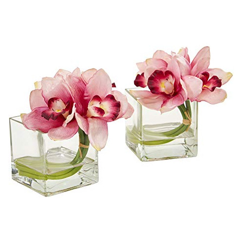 Florero De Cristal Artificial Cymbidium Orchid (juego D...