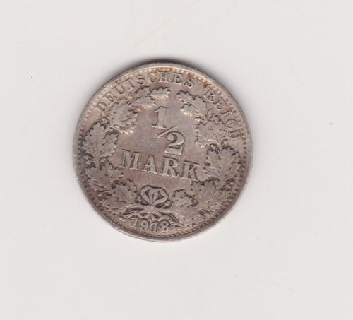 Moneda Alemania 1/2 Marco Año 1918 G Plata Muy Buena 