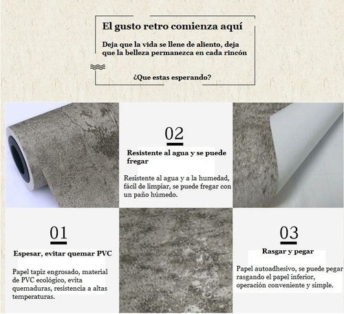 Imagen 6 de 8 de Papel Tapiz Cemento Retro Vinil Adhesivo Cocina Industrial
