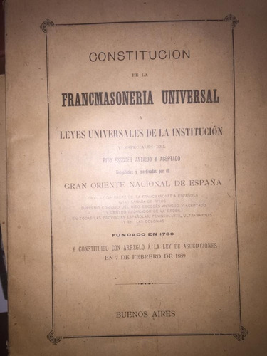 Constitucion De La Francmasoneria Universal. Oriente España