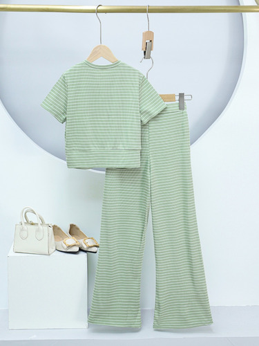 Conjunto De Camisetas Y Pantalones A Rayas De 2 Piezas Para